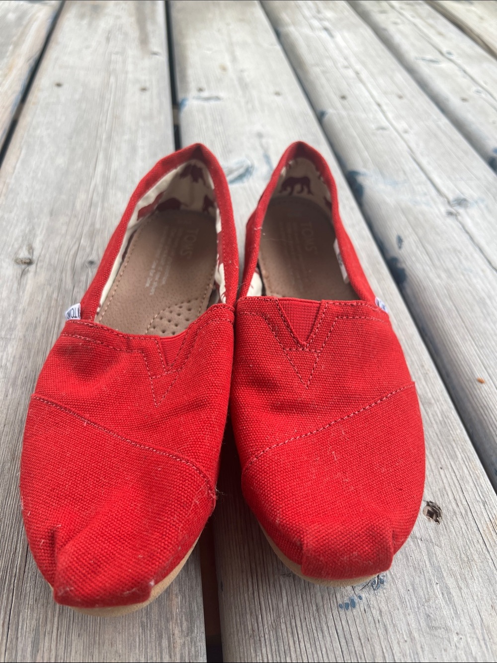 Toms Red Canvas Slip-On Flats